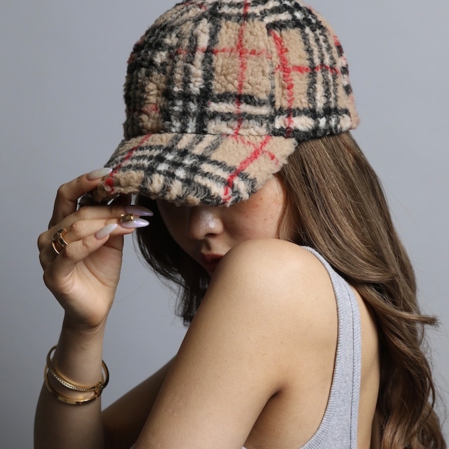 ボアチェックキャップ